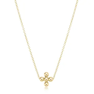 16" Necklace Gold - Classic Beaded Signature Cross Gold - 3mm Bead Gold