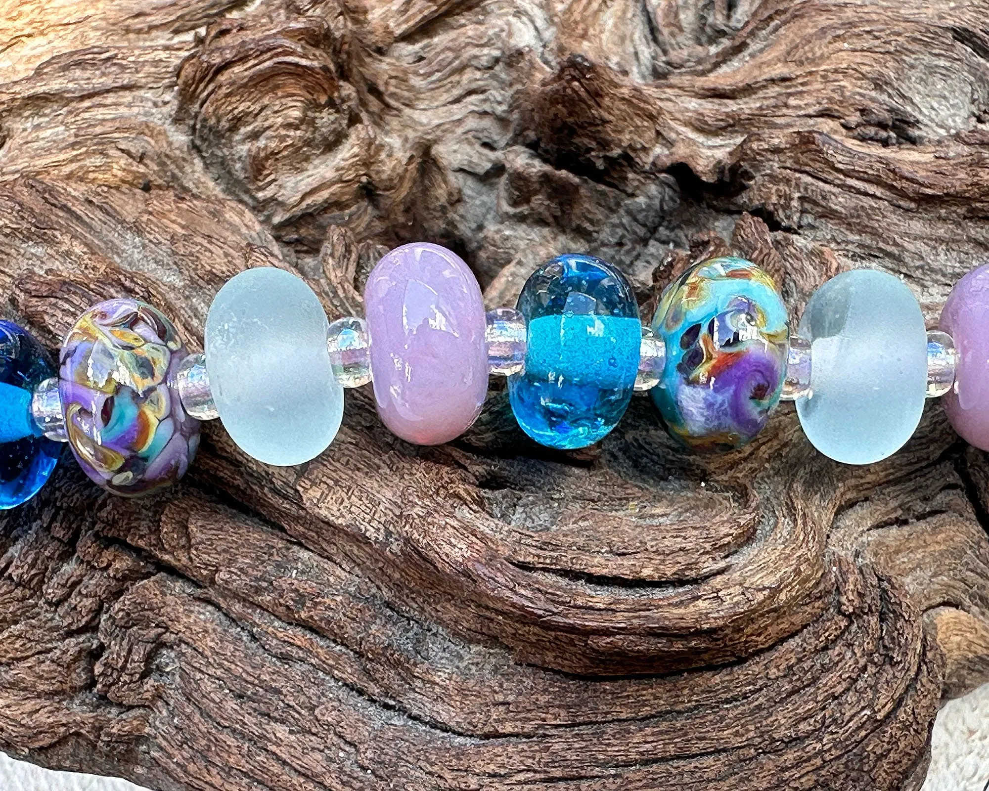 17 Aqua Purple Swirl Lampwork Beads Set SRA