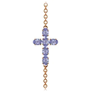 1.7 Carat 14K Solid Rose Gold Cross Bracelet Natural Tanzanite