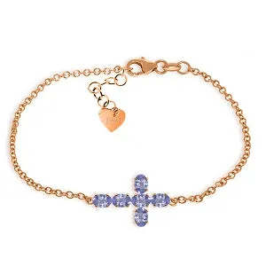 1.7 Carat 14K Solid Rose Gold Cross Bracelet Natural Tanzanite