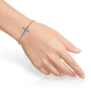 1.7 Carat 14K Solid Rose Gold Cross Bracelet Natural Tanzanite