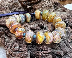 17 Yellow Peach Swirl Lampwork Beads Set SRA