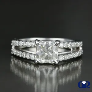 1.72 Carat Radiant Cut Diamond Split Shank Engagement Ring In 14K White Gold