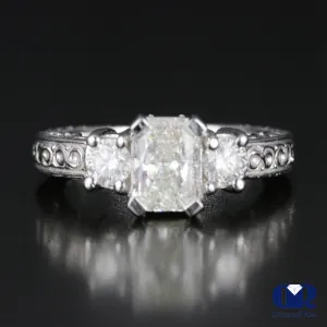 1.73 Carat Radiant Cut Diamond Three Stone Engagement Ring In 14K White Gold