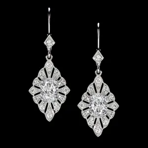 1.74c LAB CREATED DIAMOND EARRINGS VINTAGE STYLE DANGLE DROP ART DECO STYLE HALO