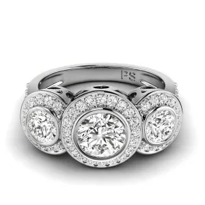 1.75-4.25 CT Round Cut Lab Grown Diamonds - Three Stone Ring