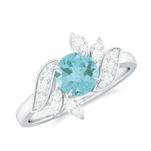 1.75 CT Claw Set Sky Blue Topaz Flower Engagement Ring with Diamond