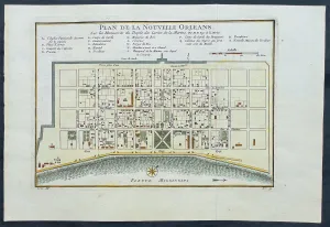 1764 Bellin Antique Map - Plan of The City of New Orleans, Louisiana, North America