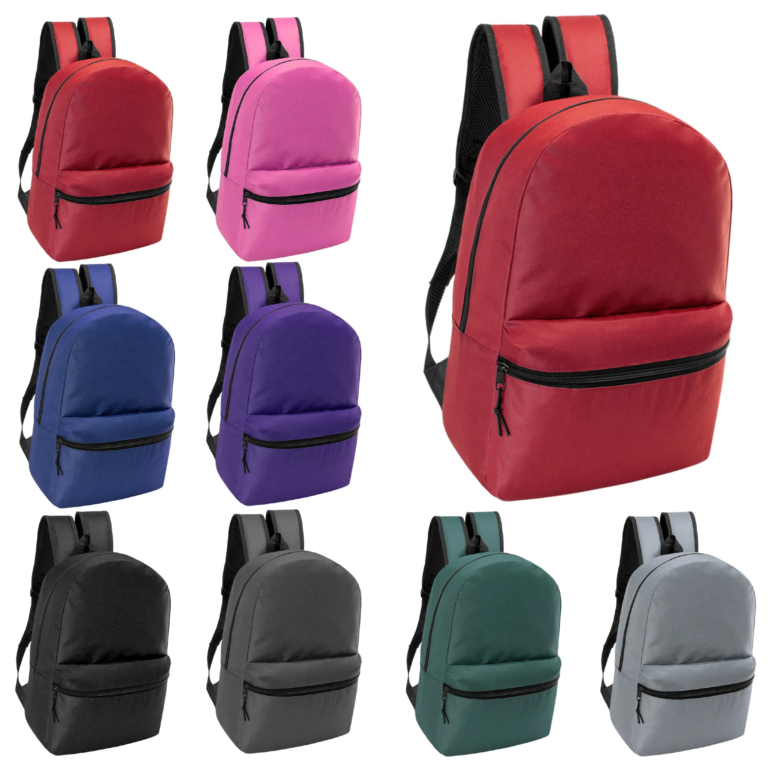 17" Basic Wholesale Backpacks for School in 8 Colors - Bulk Case of 24 Bookbags