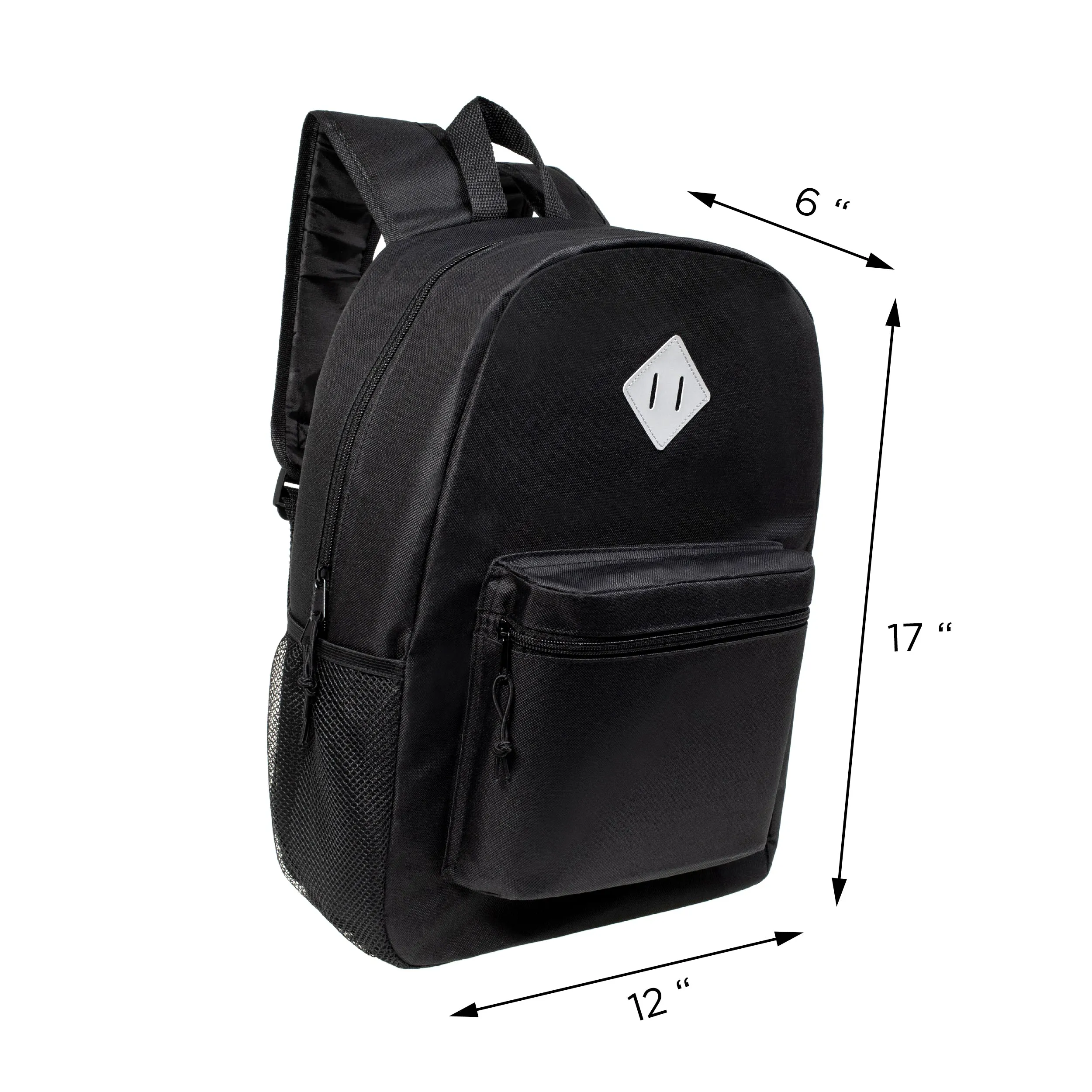 17" Deluxe Wholesale Backpack in Black Colors - Bulk Case of 24