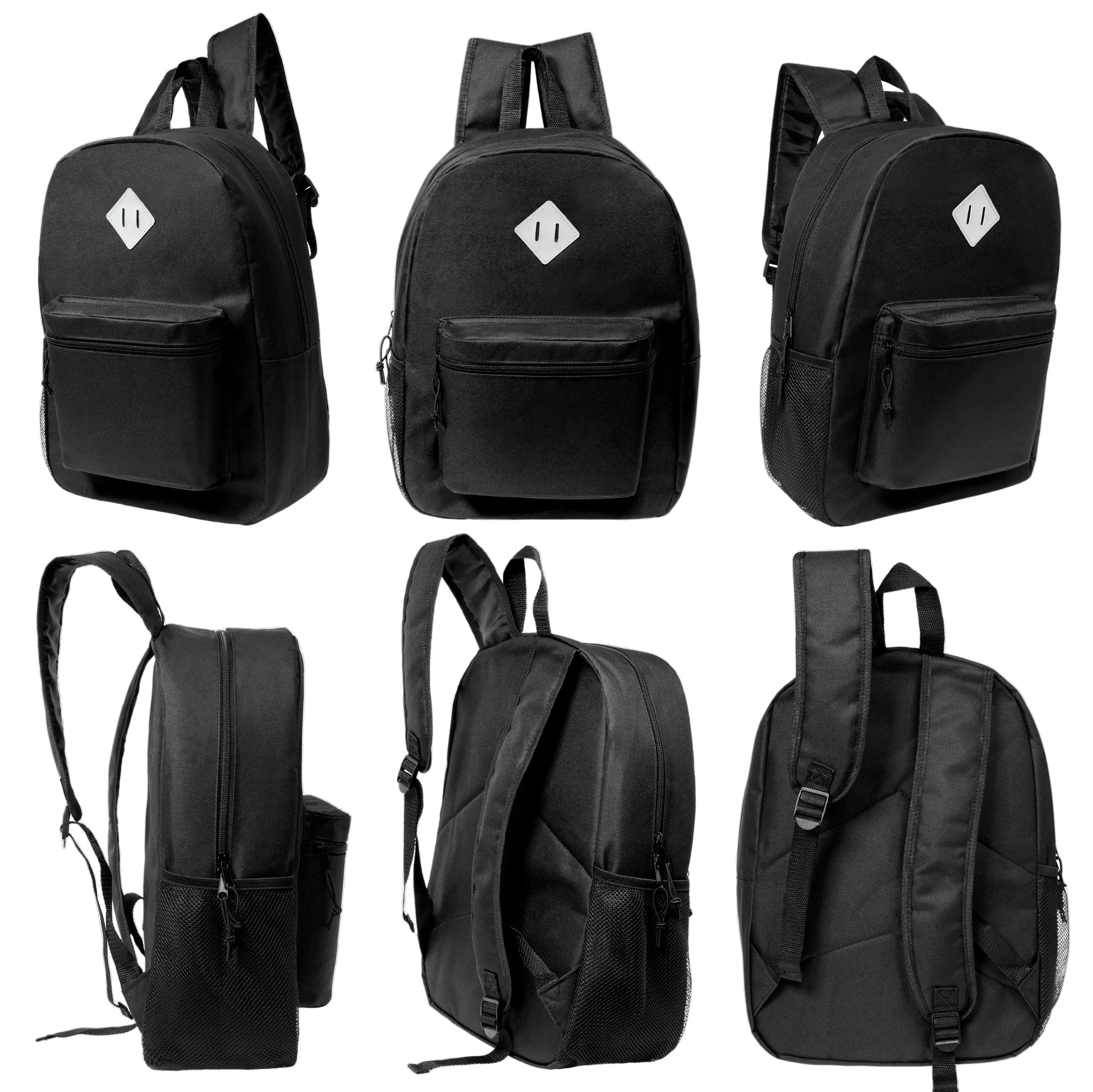 17" Deluxe Wholesale Backpack in Black Colors - Bulk Case of 24