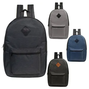 17" Kids Basic Wholesale Backpack in Assorted 4 Colors Diamond Patch - Bulk Case of 24 Backpacks