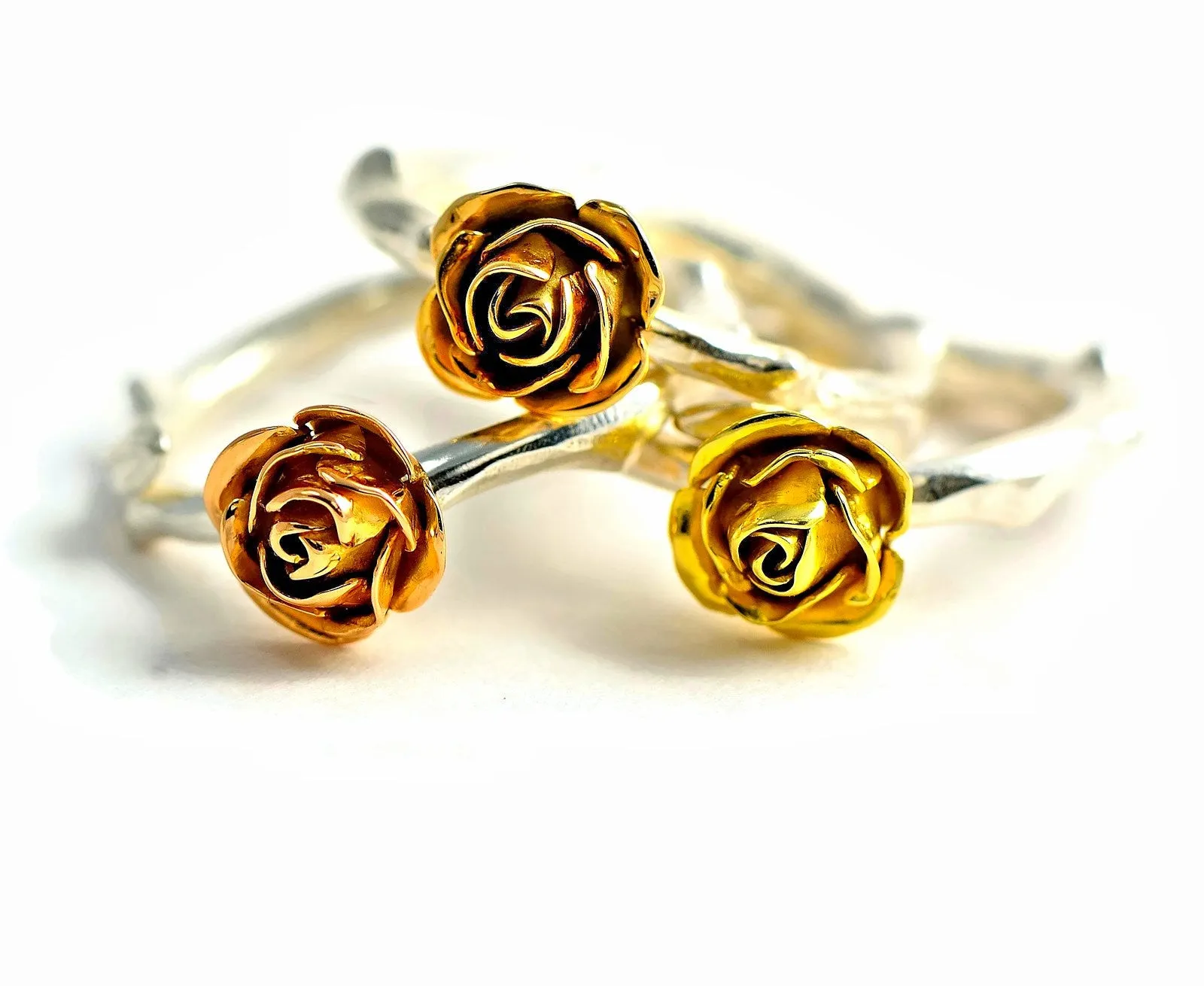 18 ct rose eco-gold rose ring with silver - Solid rose gold