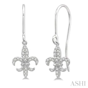 1/8 Ctw Fleur De Lis Round Cut Diamond Earrings in 10K White Gold