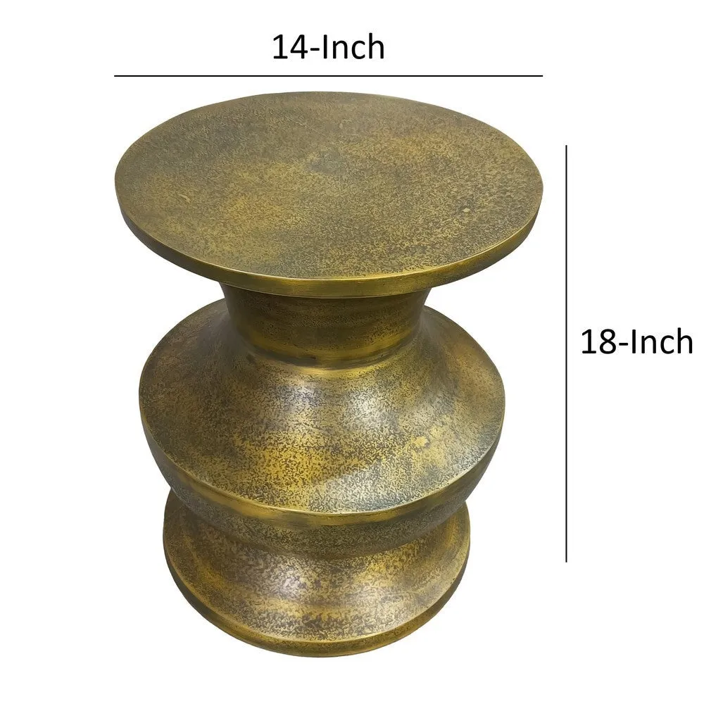 18 Inch Round Accent Side End Table, Turned Pedestal Base, Aluminum, Antique Gold Brass By The Urban Port