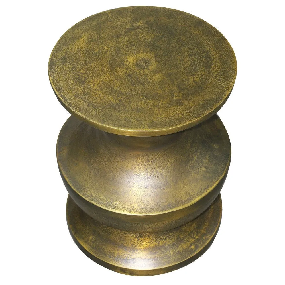 18 Inch Round Accent Side End Table, Turned Pedestal Base, Aluminum, Antique Gold Brass By The Urban Port