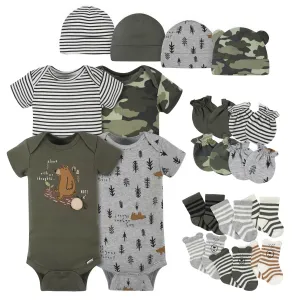 18-Piece Baby Boys Bear Onesies® Bodysuit, Mitten, Cap, & Sock Set