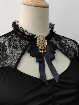 1850s Victorian Black Pre-Tied Neck Tie Brooch