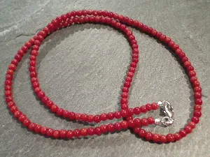 18.5" Red Coral, Sterling Silver 3MM to 4MM Necklace