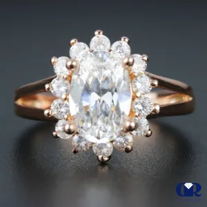 1.87 Carat Oval Cut Diamond Halo Split Shank Engagement Ring In 14K Rose Gold