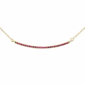 .18ct G SI 14K Yellow Gold Natural Ruby Gemstone Bar Pendant Necklace 18" Long