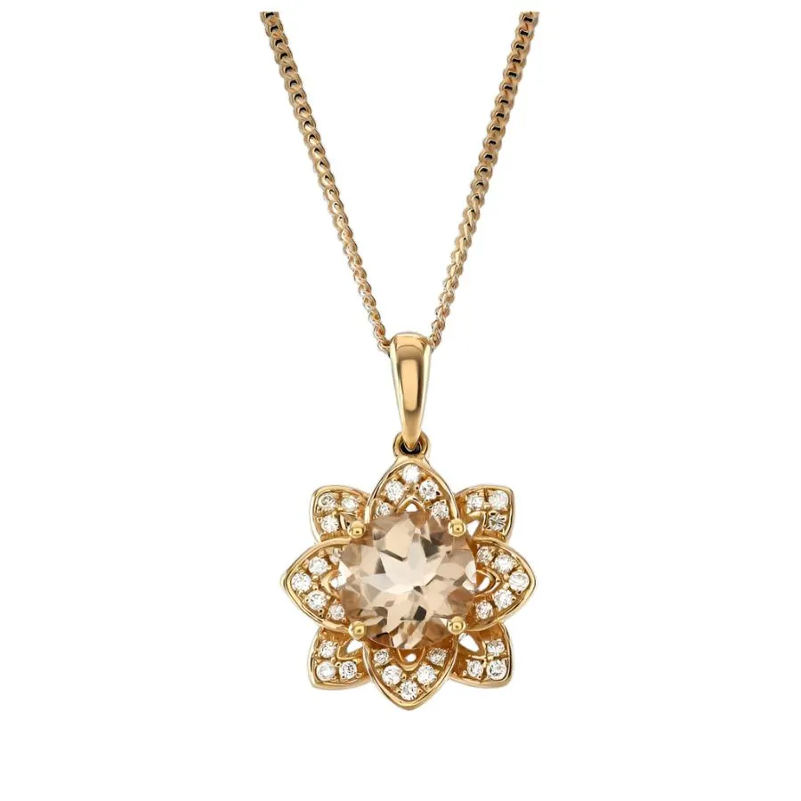 18ct Rose Gold Morganite & Diamond Flower Cluster Pendant