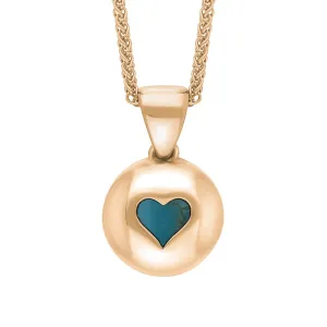 18ct Rose Gold Turquoise Heart Disc Necklace