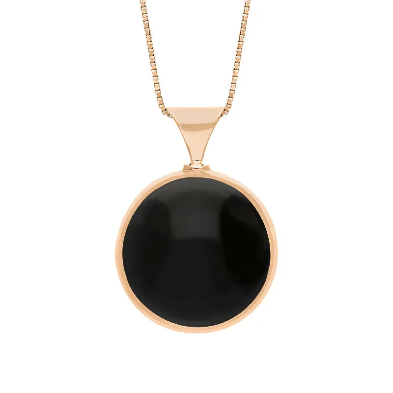 18ct Rose Gold Whitby Jet Blue John King's Coronation Hallmark Double Sided Round Necklace