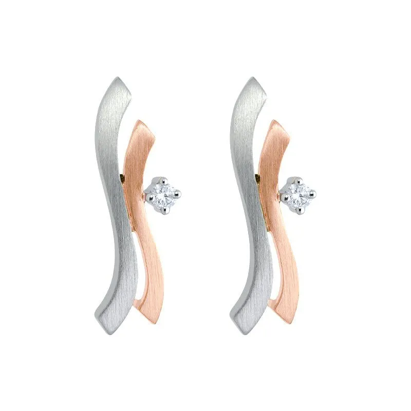 18ct White and Rose Gold Diamond Wave Stud Earrings