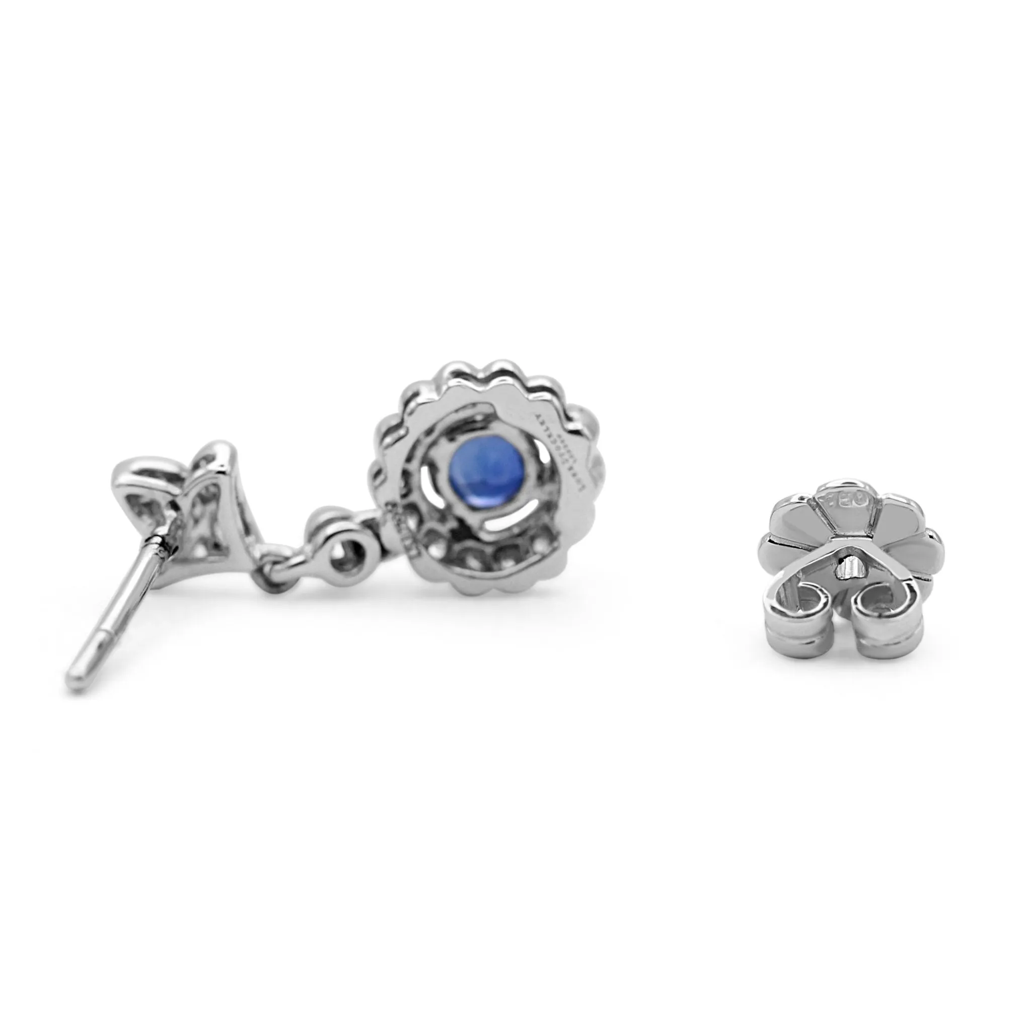 18ct White Gold Diamond & Sapphire Cluster Drop Earrings