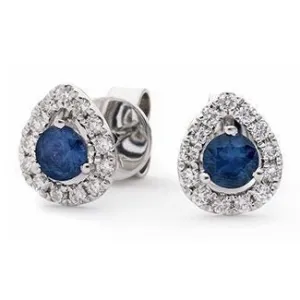 18ct WHITE GOLD Sapphire and Diamond 0.65ct Pear Halo Earrings Women's 8mm GIFT Box