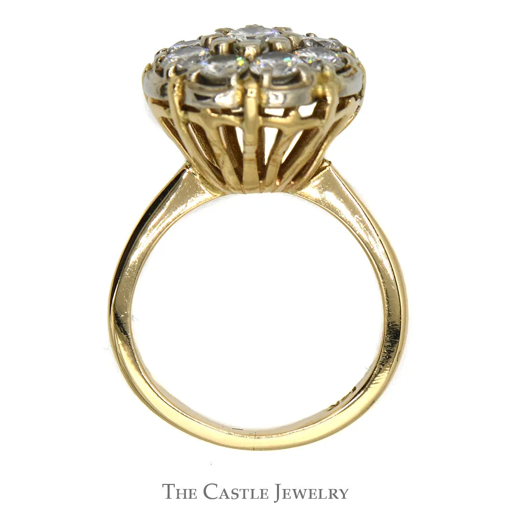 1.8cttw 9 Diamond Cluster Ring in 14k Yellow Gold