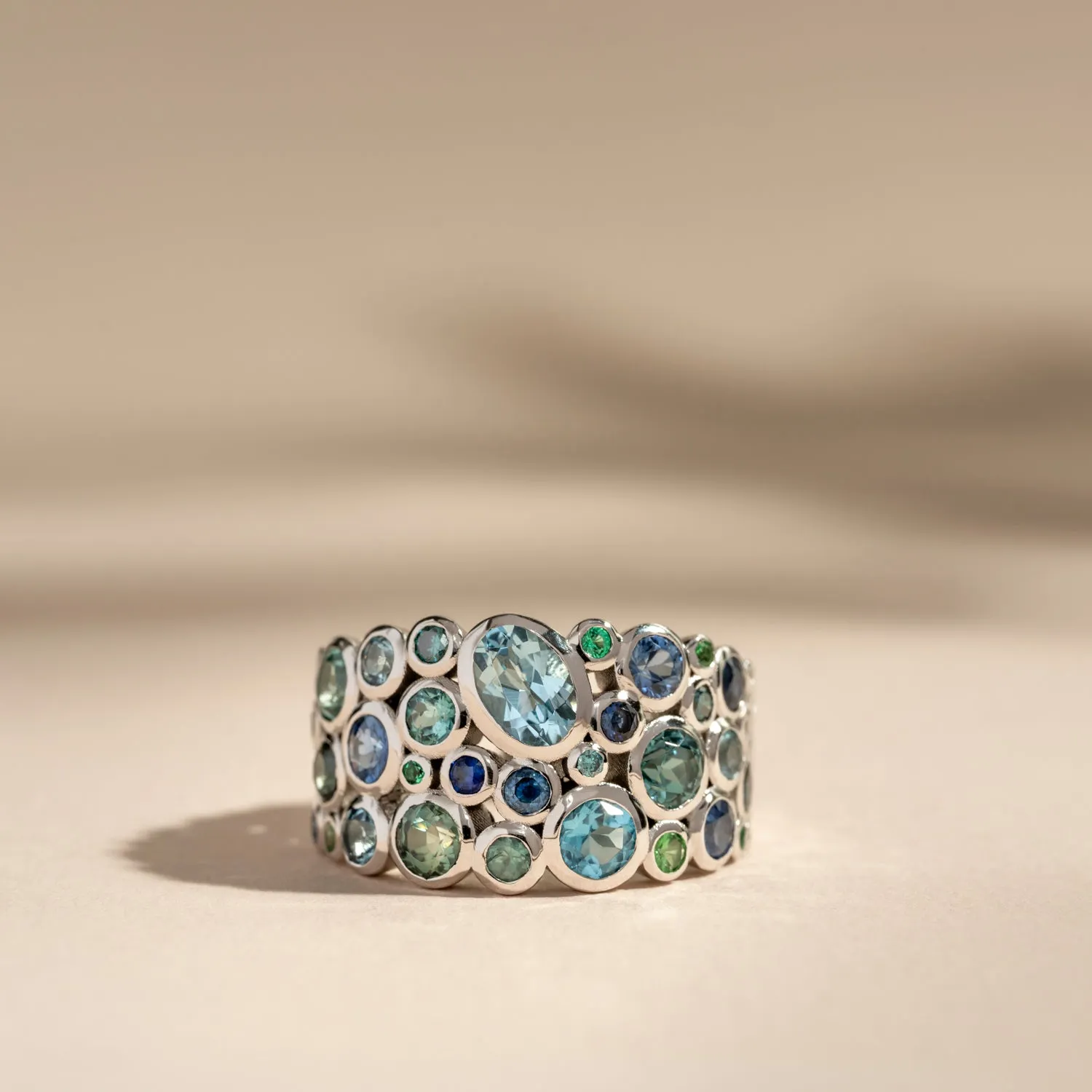 18k Bespoke Teal Cascade Ring