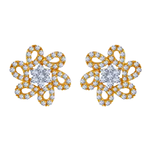 18k Delicate Flower Shape Diamond Earring.