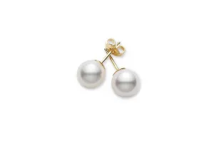 18K Gold Akoya Pearl Stud Earrings 6.5-7MM- A