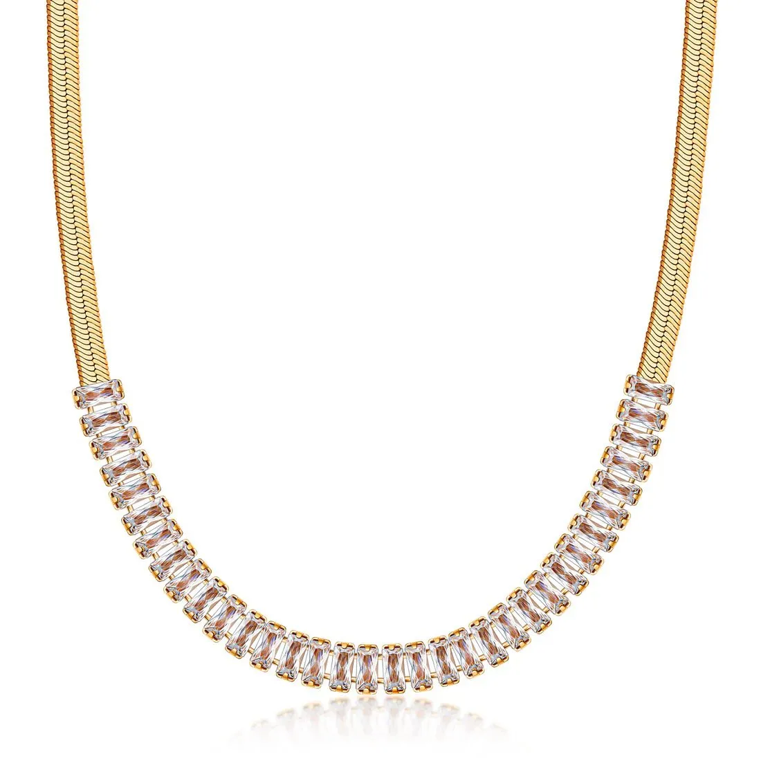 18K Gold Crystal Herringbone Necklace