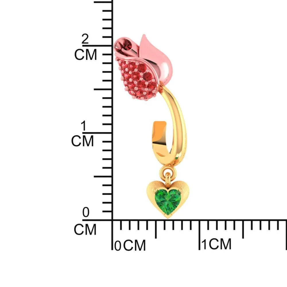 18k Gold Earrings With Stone-studded Yellow Flower Design And A Heart Drop