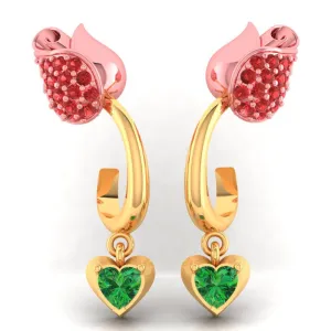 18k Gold Earrings With Stone-studded Yellow Flower Design And A Heart Drop