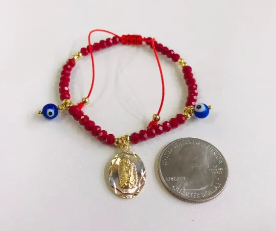 18K Gold Filled Red Beads Bracelet / Virgen de Guadalupe Bracelet / Adjustable Bracelet / Guadalupe Bracelet / Pulsera para Mujer / Pulsera de la Virgen de Guadalupe / Pulsera Mal de Ojo