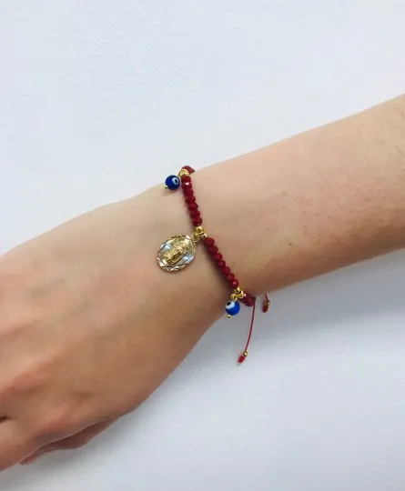 18K Gold Filled Red Beads Bracelet / Virgen de Guadalupe Bracelet / Adjustable Bracelet / Guadalupe Bracelet / Pulsera para Mujer / Pulsera de la Virgen de Guadalupe / Pulsera Mal de Ojo