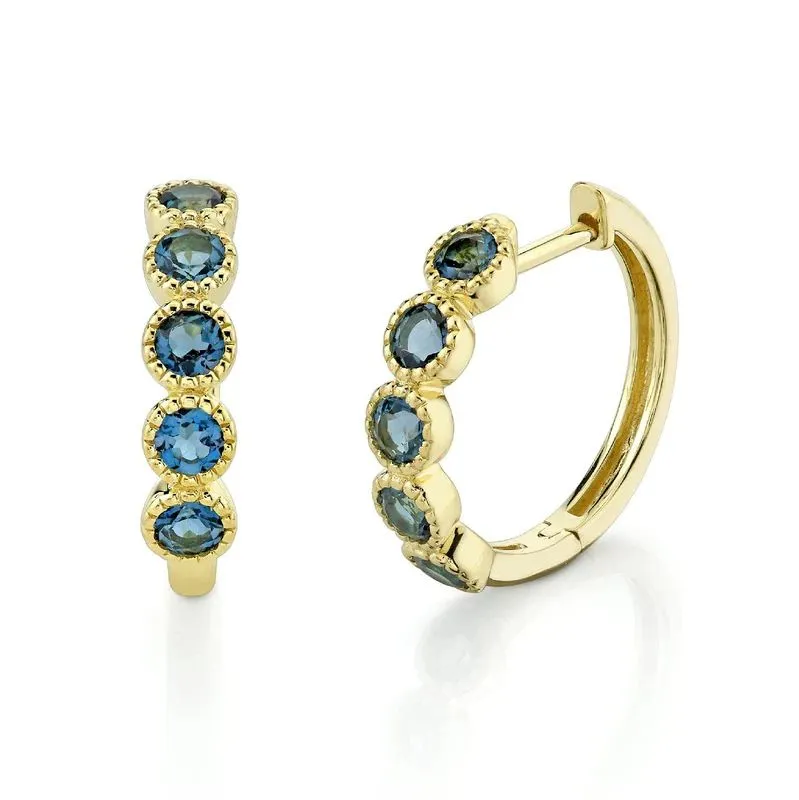 18K Gold London Blue Topaz Bubble Huggie Earrings