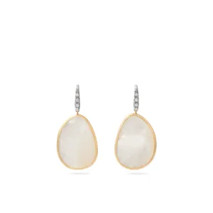 18K Gold Lunaria Mother Of Pearl Diamond Drop Earrings