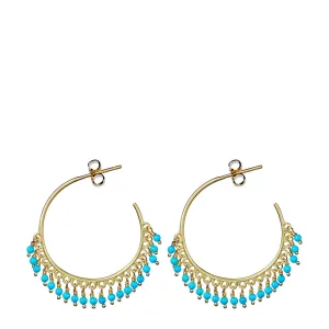 18K Gold Medium Fine Turquoise Beaded Hoop Earrings