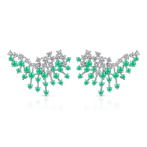 18k Luminus White Gold Earring With 1.62 Cts Vs-Gh Diamonds  And Emerald