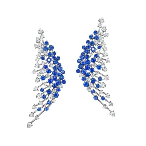 18k Luminus White Gold Earring With 2.61 Cts Vs-Gh Diamonds  And Sapphire