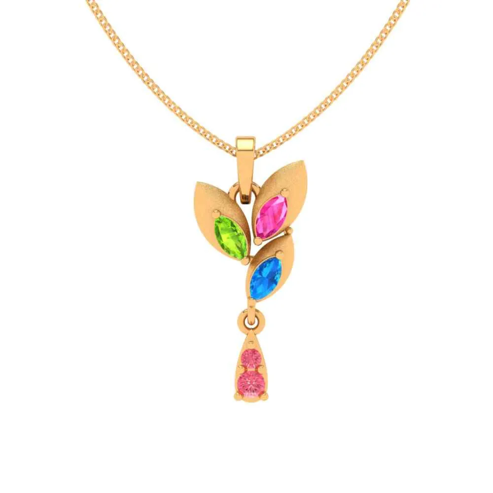 18k Multi-coloured Floral Featured Gold Pendant