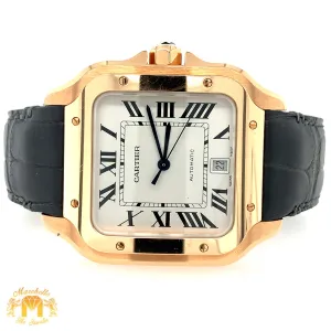 18k Rose Gold 40mm Cartier Santos Watch with Gray Leather Band