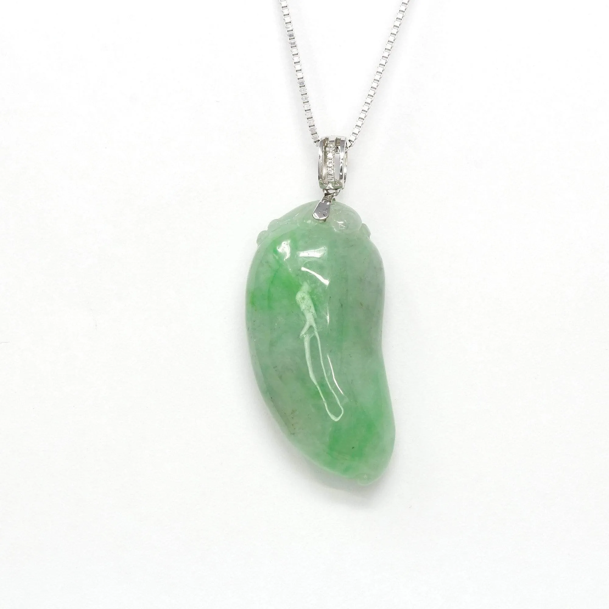 18K Rose Gold Genuine Burmese Green Jadeite"FuShou Melon" Pendant Necklace