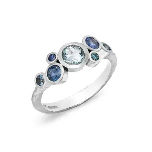 18k Sapphire & Aquamarine Cascade Cluster Ring