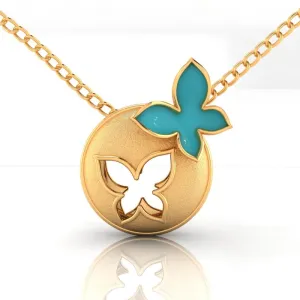 18k Spherical Gold Pendant Adorned With A Butterfly On Top And A Hollowed-out Butterfly In The Center